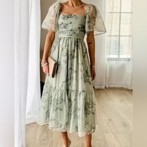 Abercrombie & Fitch Floral Midi Dress in Sage
